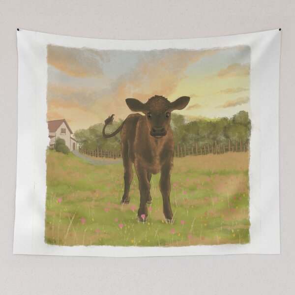 Item preview, Cute baby cow in flower pastureland designed and sold by LaGode.