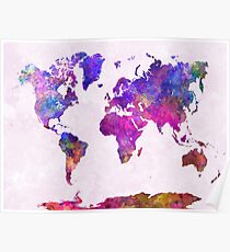 Weltkarte in Aquarell Poster