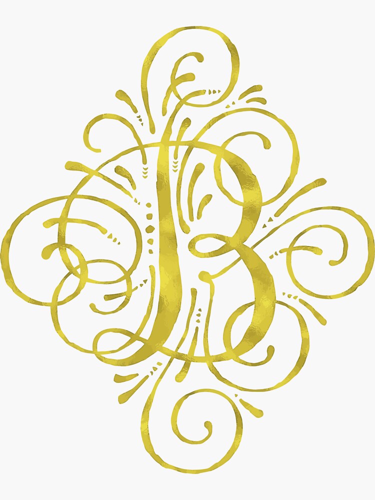 "Golden Monogram Calligraphy Letter B" Sticker For Sale By Junkydotcom ...