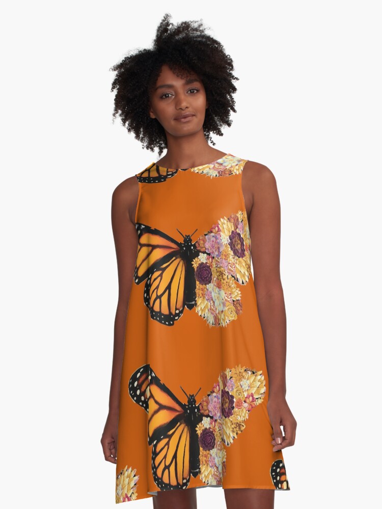 VSCO Monarch Butterfly with succulents Orange Fall colors A Line Dress