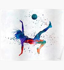 Woman soccer player 08 in watercolor Poster