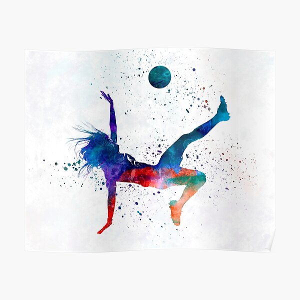 Woman soccer player 08 in watercolor Poster
