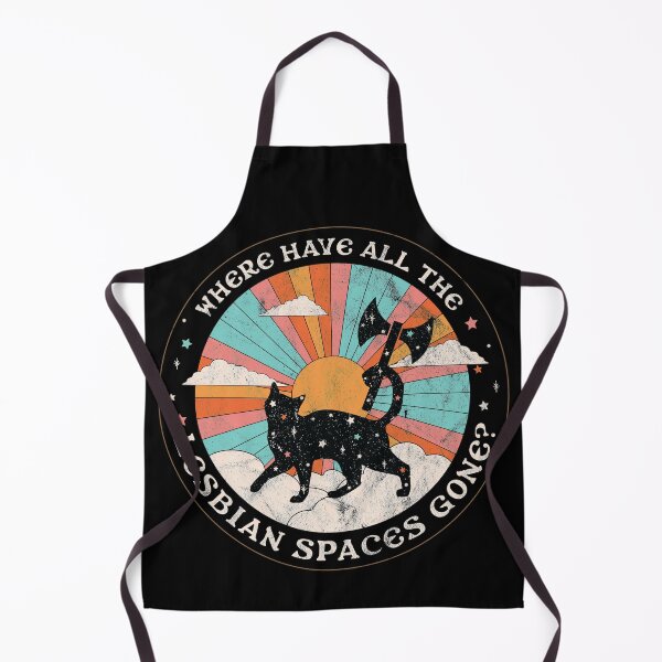Item preview, "Where Have All The Lesbian Spaces Gone?" Starry Retro Rainbow Labrys Cat designed and sold by XXRebellion.