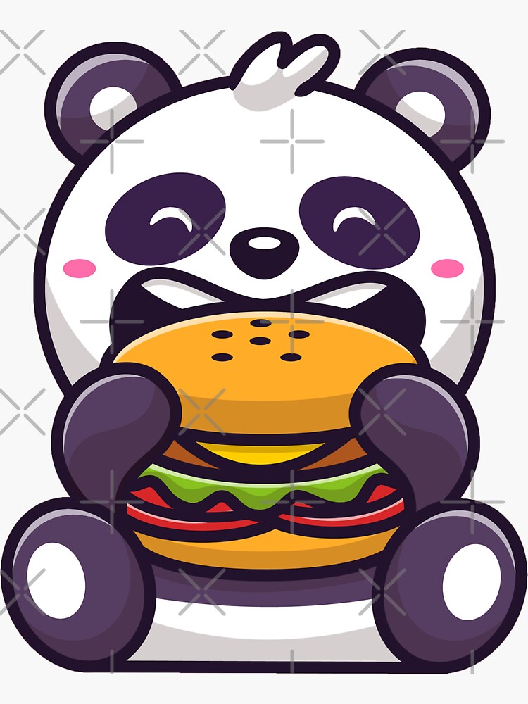 Cute panda eating burger sandwich\