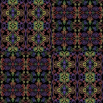 Artwork thumbnail, Bright Rainbow Swirl Checker Grid on Black by ThatsJustJilly