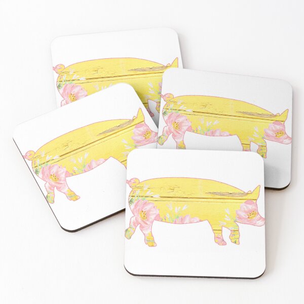 Item preview, Yellow Wooden Floral Pink Lined Pig designed and sold by Lori P.