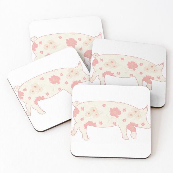 Item preview, Cream Floral Pink Lined Pig designed and sold by Lori P.