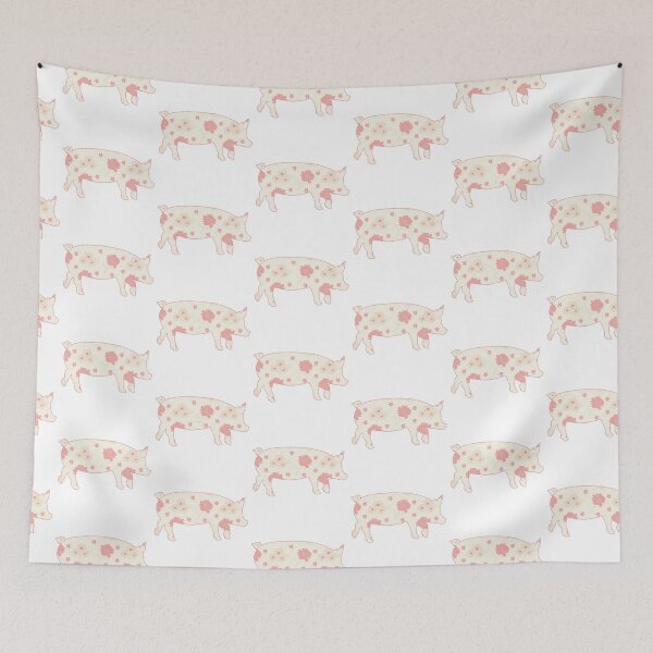 Item preview, Cream Floral Pink Lined Pig designed and sold by Lori P.