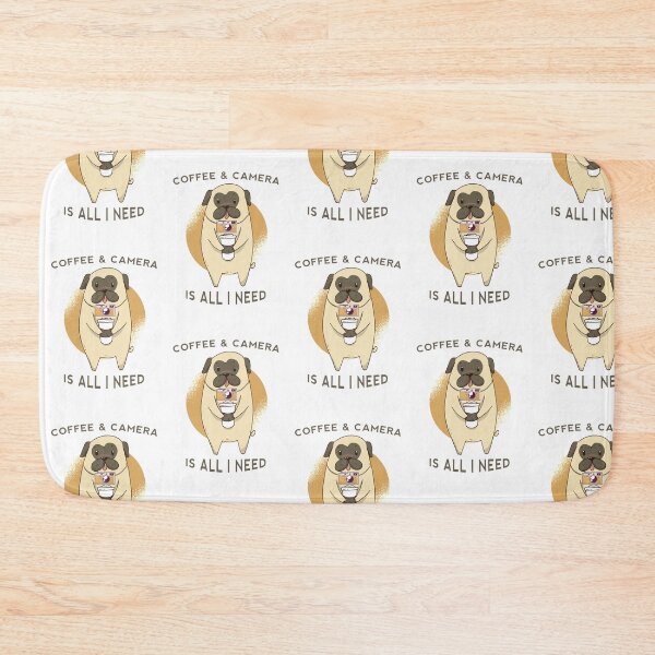 Item preview, Coffee & Camera is All I Need! [Cute Pug with a Camera around its neck and Holding a Cup of Coffee)] designed and sold by Wildlife Apparels Inc..