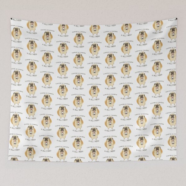 Item preview, Coffee & Camera is All I Need! [Cute Pug with a Camera around its neck and Holding a Cup of Coffee)] designed and sold by Wildlife Apparels Inc..