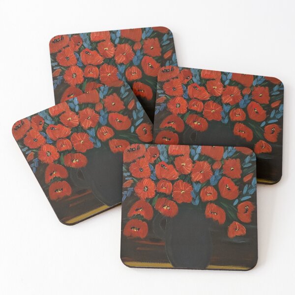 Item preview, amapolas rojas y flor azul en una jarra designed and sold by kkartwork.
