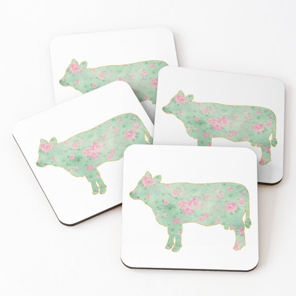Item preview, Green Pink Floral Gold Lined Cow designed and sold by Lori P.