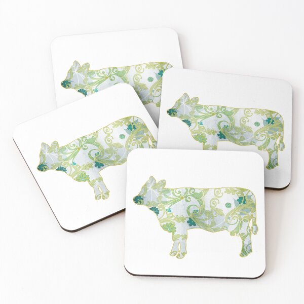 Item preview, Green Floral Gold Lined Cow designed and sold by Lori P.