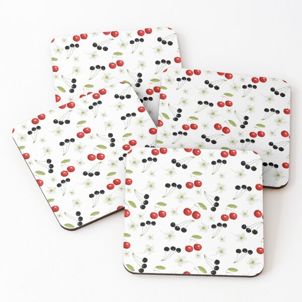 Item preview, Cherries - Vintage style cherry pattern print with black, red cherries and blossom designed and sold by yennyz.