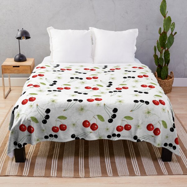 Item preview, Cherries - Vintage style cherry pattern print with black, red cherries and blossom designed and sold by yennyz.