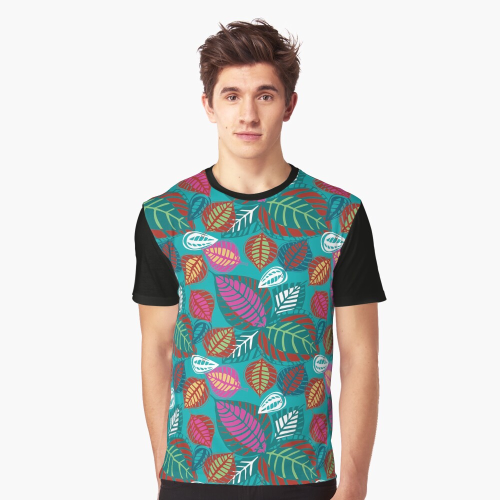 "Leafy Passion" floral design in hot colours Graphic T-Shirt