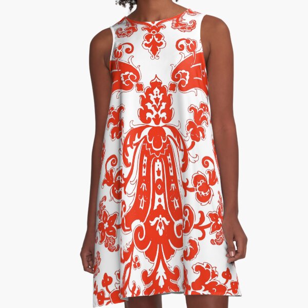 Red Floral A-Line Dress