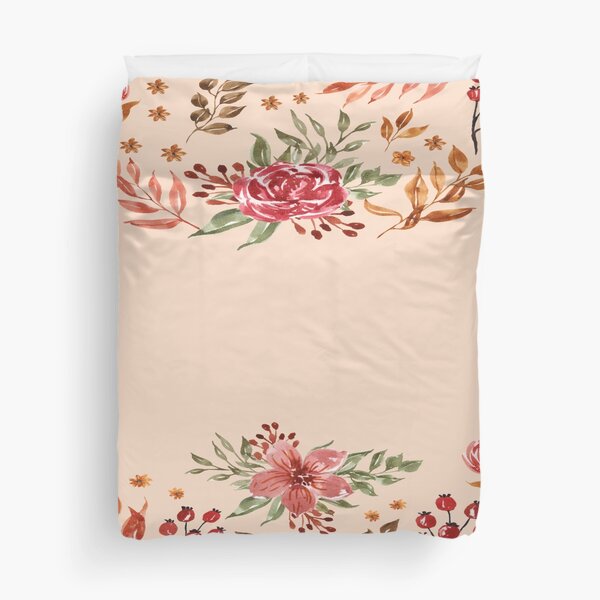 cream flora Duvet Cover