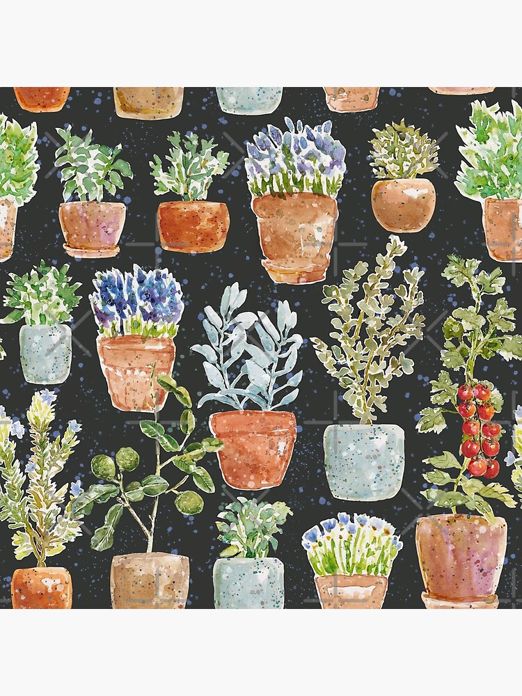 Terracotta Potted plants Earth greens & blue lake _ watercolor by ebozzastudio