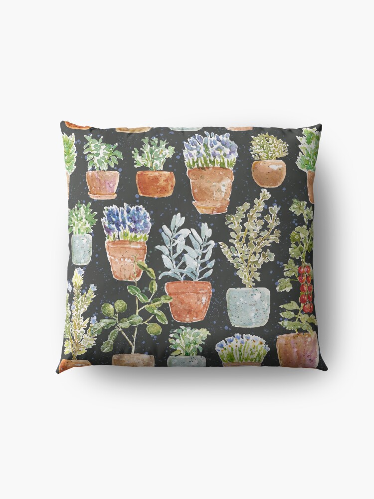 Alternate view of Terracotta Potted plants Earth greens & blue lake _ watercolor Floor Pillow