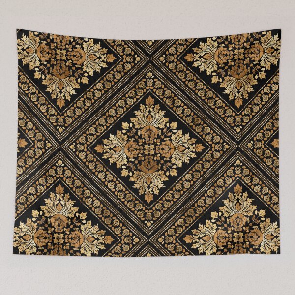 Item preview, Oriental Vintage Damask pattern - Black and gold designed and sold by k9printart.