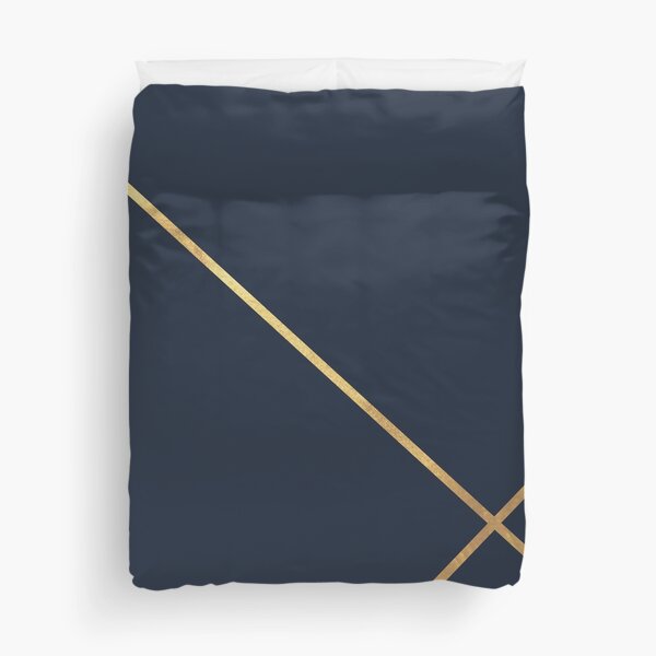 Minimalist Midnight Navy and Gold Lines Duvet Cover