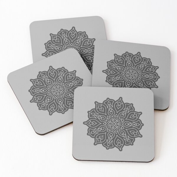 Item preview, Minimal style mandala with floral and leaf motives, in white, with dark gray outline designed and sold by CiniArt.