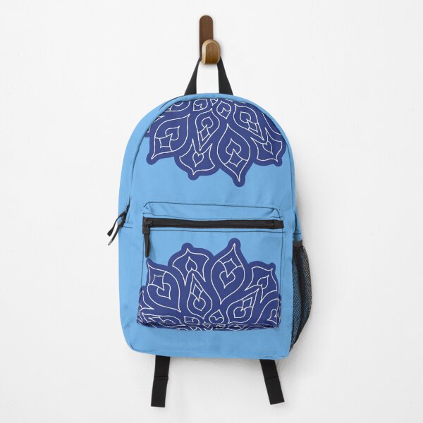 Item preview, Minimal style mandala with floral and leaf motives, in white, with dark blue outline designed and sold by CiniArt.