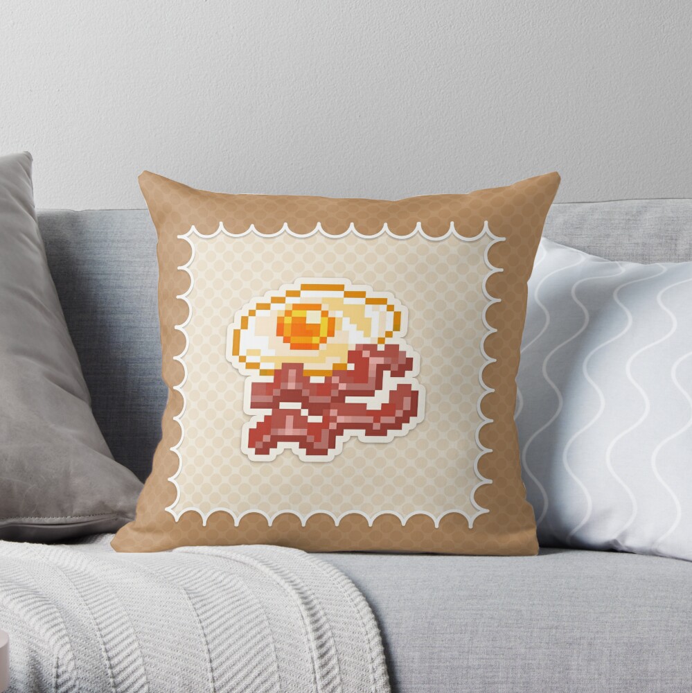 Ovos de pixel art com bacon. item de jogo do pedaço de café da manhã  americano no fundo branco