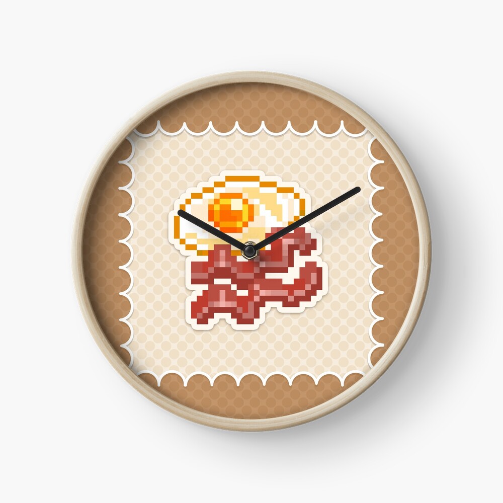 Ovos de pixel art com bacon. item de jogo do pedaço de café da manhã  americano no fundo branco