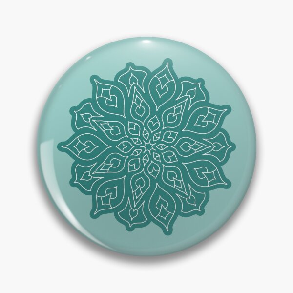 Item preview, Minimal style mandala with floral and leaf motives, in white, with turquoise blue outline designed and sold by CiniArt.