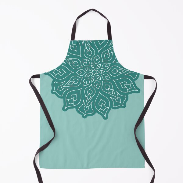 Item preview, Minimal style mandala with floral and leaf motives, in white, with turquoise blue outline designed and sold by CiniArt.
