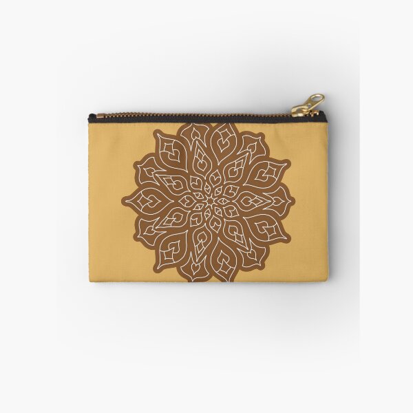 Item preview, Minimal style mandala with floral and leaf motives, in white, with goldern brown outline designed and sold by CiniArt.