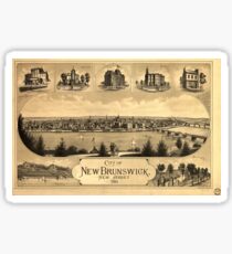 Vintage Pictorial Map of New Brunswick NJ (1880) Sticker