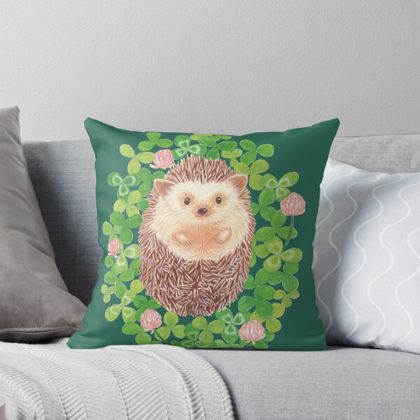 Item preview, cute hedgehog in cloverfield on moss green background designed and sold by EllenLambrichts.