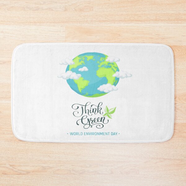 Item preview, World Environment Day - Think Green Text Slogan with Cloud surrounded World Planet Earth designed and sold by WearWolfDesigns.