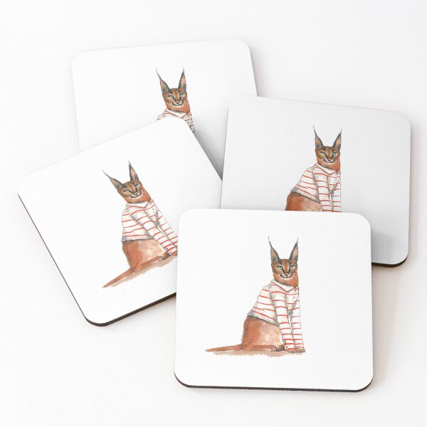 Item preview, Watercolor Caracal wearing striped top designed and sold by CarolineJordaan.