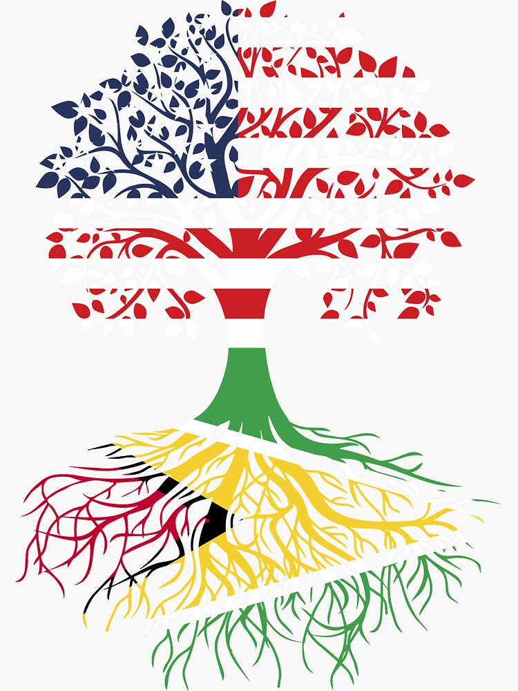 "GUYANA Roots American Grown Tree GUYANA Flag Art Gifts" Sticker for