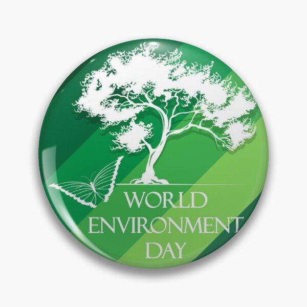 Item preview, World Environment Day - White Silhouette of a Tree and Butterfly with White Text Slogan on a Striped Green Background designed and sold by WearWolfDesigns.
