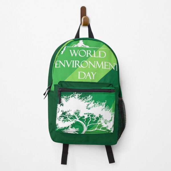 Item preview, World Environment Day - White Silhouette of a Tree and Butterfly with White Text Slogan on a Striped Green Background designed and sold by WearWolfDesigns.
