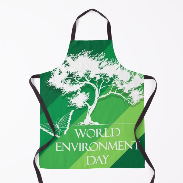 Item preview, World Environment Day - White Silhouette of a Tree and Butterfly with White Text Slogan on a Striped Green Background designed and sold by WearWolfDesigns.