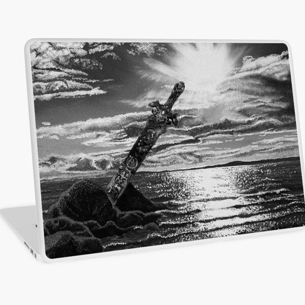 Amazon Sword in the Stone Black and White Sea Sunburst Laptop Skin