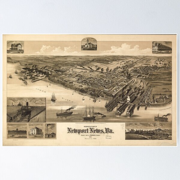Item preview, Vintage Pictorial Map of Newport News VA (1891) designed and sold by BravuraMedia.
