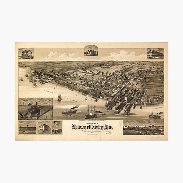 Item preview, Vintage Pictorial Map of Newport News VA (1891) designed and sold by BravuraMedia.
