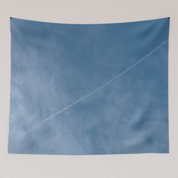 Item preview, Slate Blue Sky and White Clouds Featuring a Plane Contrail Flying Travel designed and sold by PrettyLittlePic.