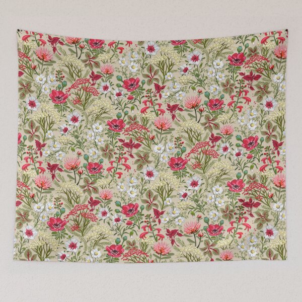 Item preview, Little Red Herb Garden Pattern | Cream designed and sold by L Diane Johnson.