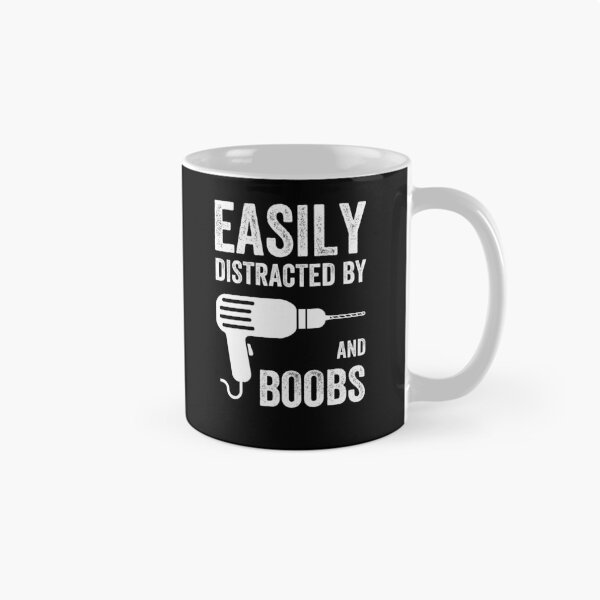 Item preview, Easily Distracted By Drills and Boobs Funny Masculine T-shirt For Men Men's Humor Mechanic designed and sold by Cloudlia.