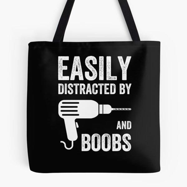 Item preview, Easily Distracted By Drills and Boobs Funny Masculine T-shirt For Men Men's Humor Mechanic designed and sold by Cloudlia.