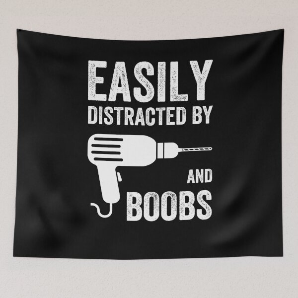 Item preview, Easily Distracted By Drills and Boobs Funny Masculine T-shirt For Men Men's Humor Mechanic designed and sold by Cloudlia.