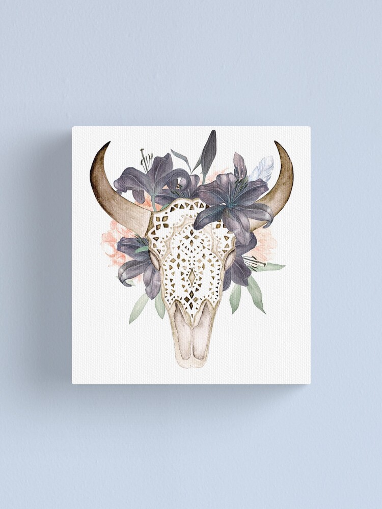 "Watercolor skull in flowers" Canvas Print by Naticka Redbubble